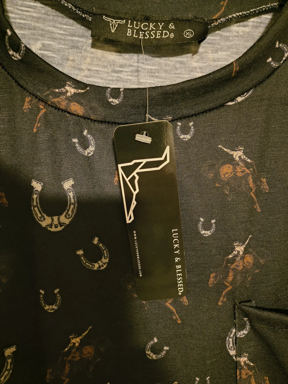 2 Lucky & Blessed Tops Desert Patchwork And Black Short Sleeve Top